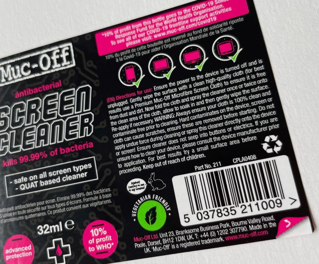 Peel and reveal label for screen cleaner